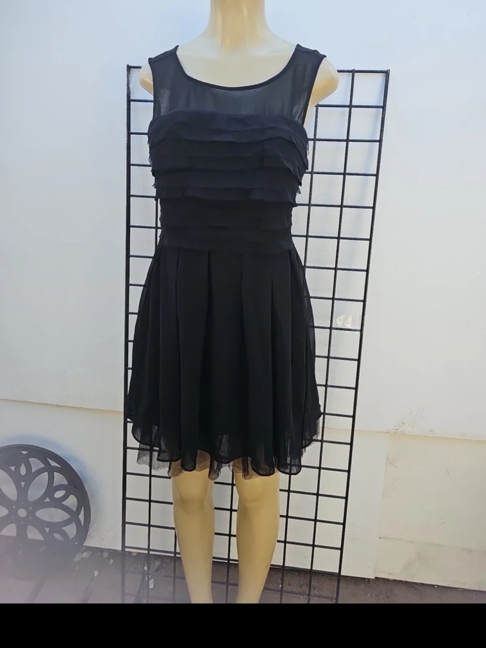 Black Sleeveless Layered Ruffle Mini Dress